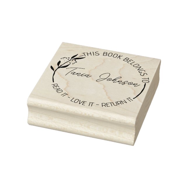Book library bookplate Custom floral wreath modern Rubber Stamp (Stamp)
