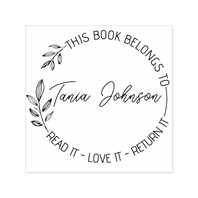 Book library bookplate Custom floral wreath modern Self-inking Stamp (Design)