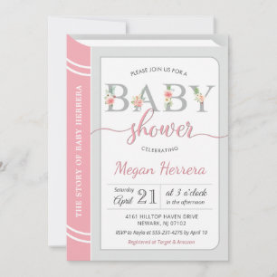Book Library Building Baby Girl Shower Chic Pink Invitation