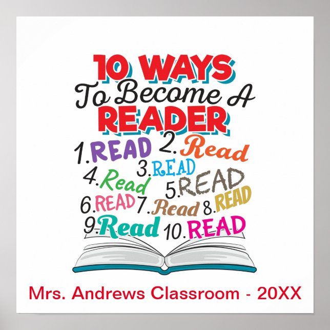 Book Lover 10 Ways to Become a Reader Poster (Front)