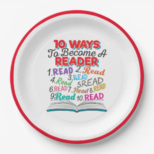 Book Lover 10 Ways to Become a Reader Quote Paper  Plate