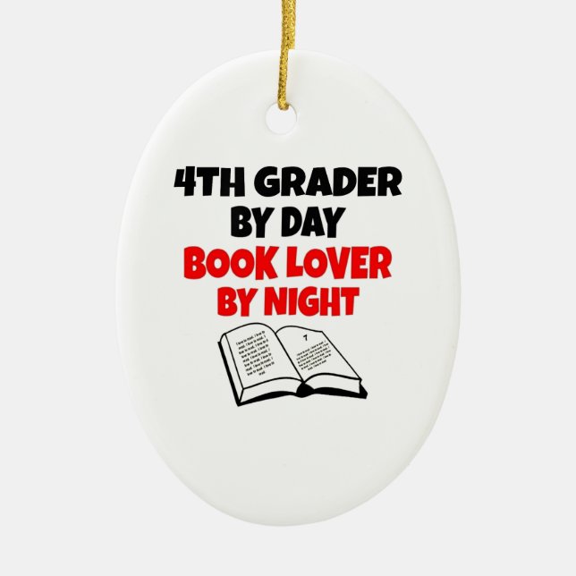 Book Lover 4th Grader Ceramic Ornament (Front)