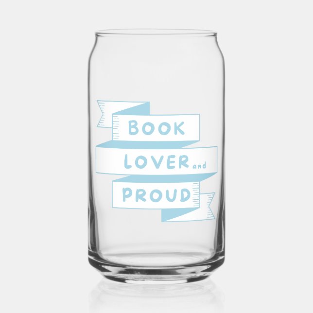 Book Lover and Proud Pastel Blue Retro Can Glass (Front)