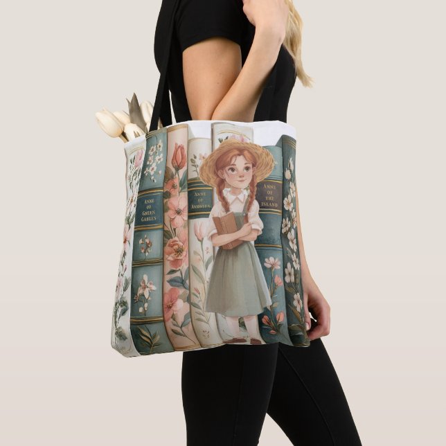 Book Lover | Anne of Green Gables | Floral Books Tote Bag (Close Up)