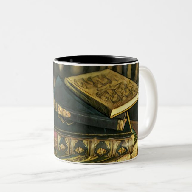 Book lover artwork Two-Tone coffee mug (Front Right)