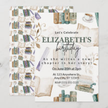 Book Lover Birthday Party Invitation in White