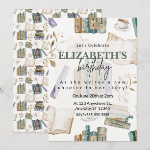 Book Lover Birthday Party Invitation in White