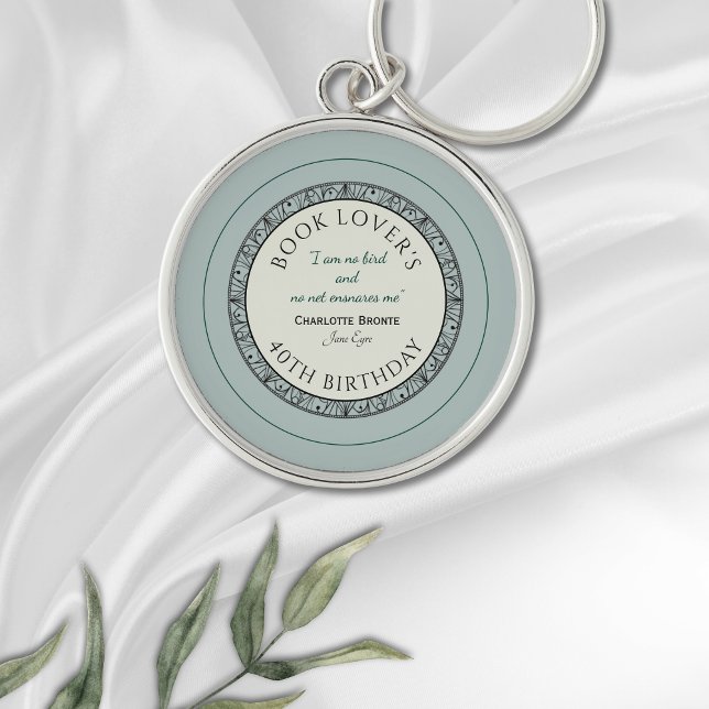 Book Lover Blue Personalized Keychain (A special personalised gift with this beautiful keychain featuring a quote from Jane Eyre.)