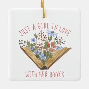 Book Lover Book with Flowers  Ceramic Ornament