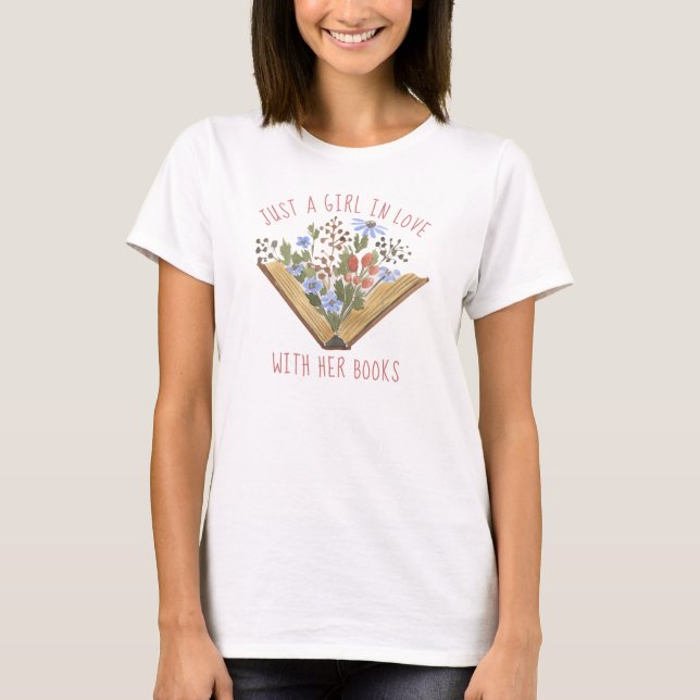 Book Lover Book with Flowers T-Shirt (Front)