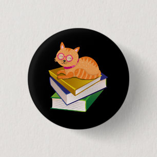 Book Lover - Books and Cat 1 Inch Round Button