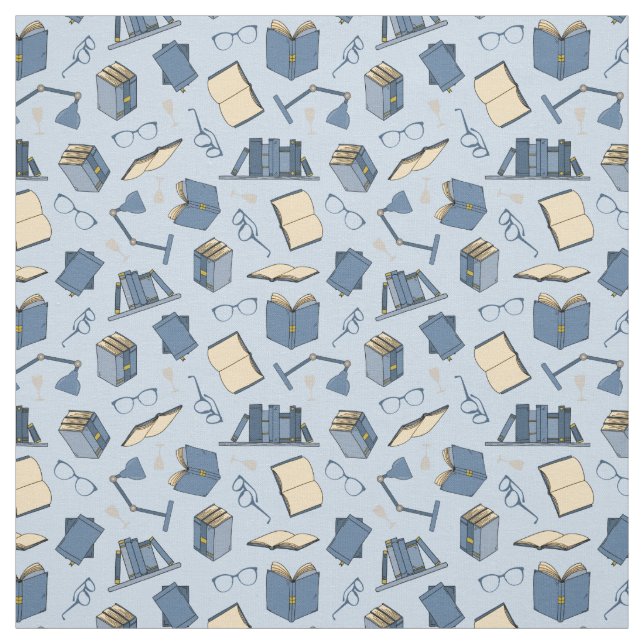 Book Lover Bookworm Blue Books and Reading Glasses Fabric (Swatch)