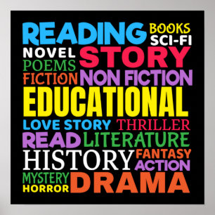 Book Lover - Bookworm Reading Genre Word Art Poster
