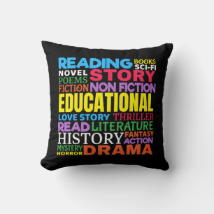 Book Lover - Bookworm Reading Genre Word Art Throw Pillow