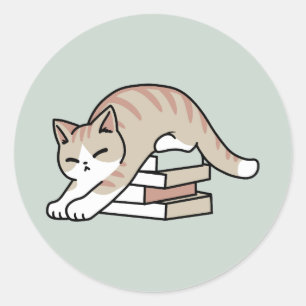 Book Lover Cat Illustration - Curled Up & Cozy Classic Round Sticker