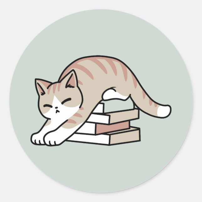 Book Lover Cat Illustration - Curled Up & Cozy Classic Round Sticker (Front)