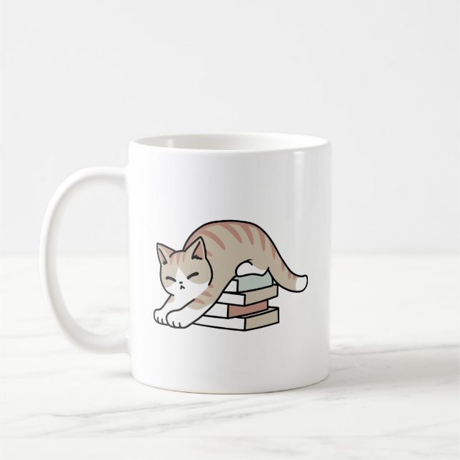 Book Lover Cat Illustration - Curled Up & Cozy Coffee Mug (Left)