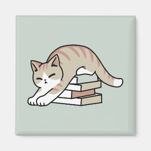 Book Lover Cat Illustration - Curled Up & Cozy Magnet