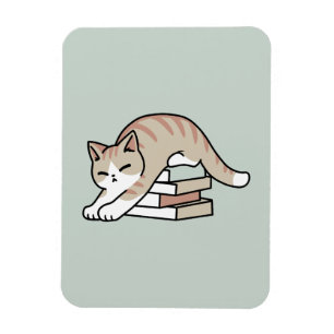 Book Lover Cat Illustration - Curled Up & Cozy Magnet