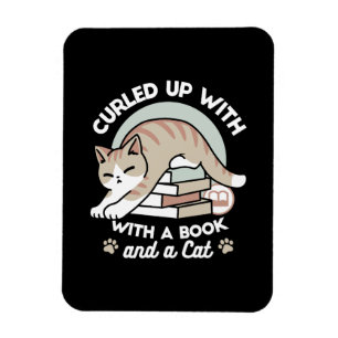 Book Lover Cat Illustration - Curled Up & Cozy Magnet