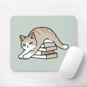 Book Lover Cat Illustration - Curled Up & Cozy Mouse Pad