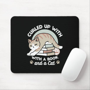 Book Lover Cat Illustration - Curled Up & Cozy Mouse Pad
