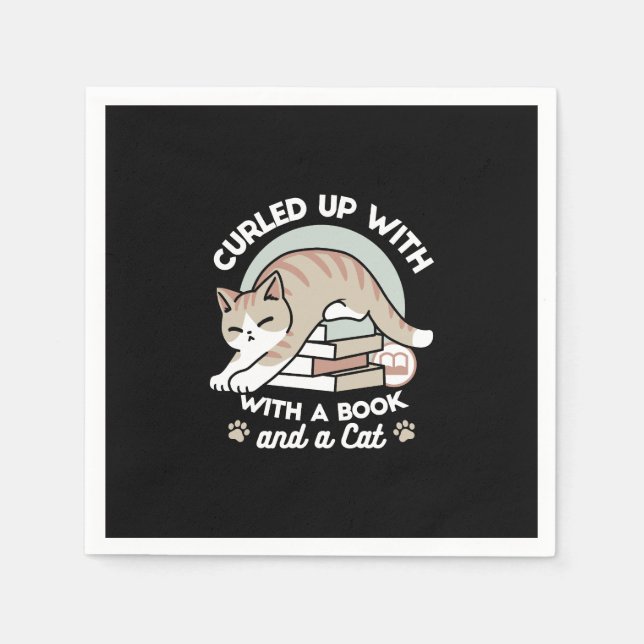 Book Lover Cat Illustration - Curled Up & Cozy Napkin (Front)