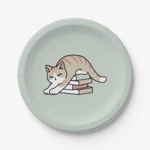 Book Lover Cat Illustration - Curled Up & Cozy Paper Plate