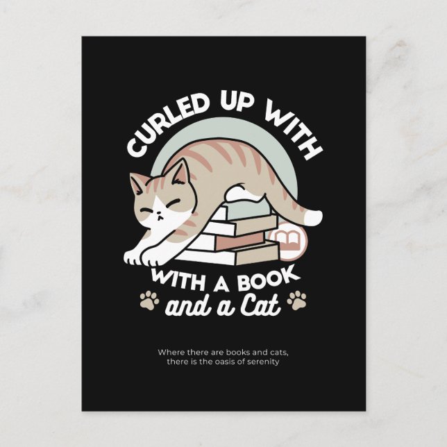 Book Lover Cat Illustration - Curled Up & Cozy Postcard (Front)