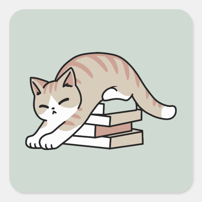 Book Lover Cat Illustration - Curled Up & Cozy Square Sticker (Front)