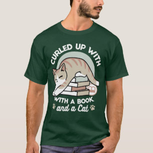 Book Lover Cat Illustration - Curled Up & Cozy T-Shirt