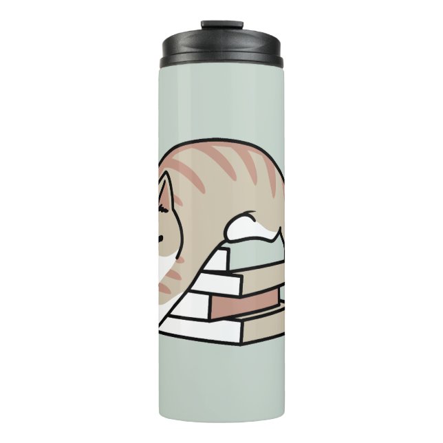 Book Lover Cat Illustration - Curled Up & Cozy Thermal Tumbler (Front)