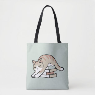 Book Lover Cat Illustration - Curled Up & Cozy Tote Bag