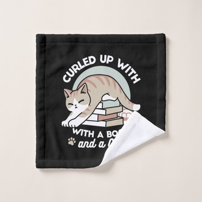 Book Lover Cat Illustration - Curled Up & Cozy Wash Cloth (Wash Cloth)