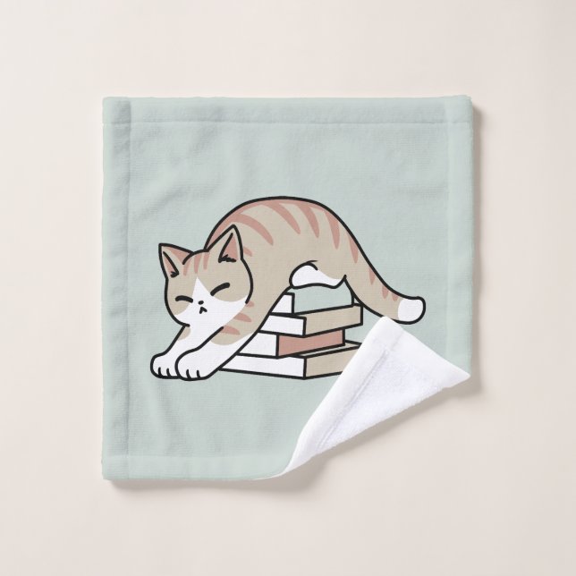 Book Lover Cat Illustration - Curled Up & Cozy Wash Cloth (Wash Cloth)