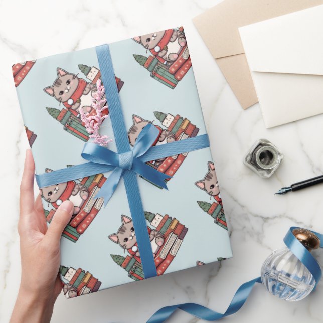 book lover cat lover wrapping paper (Gifting)