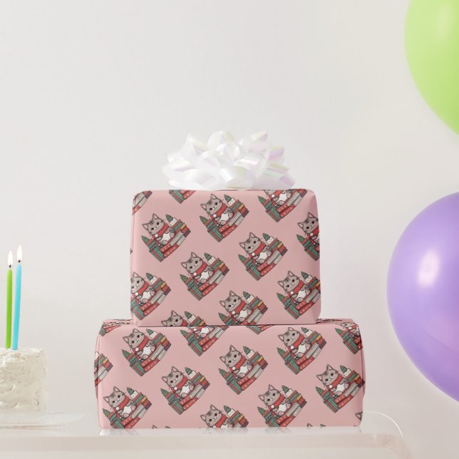 book lover cat lover wrapping paper (Party Gifts)