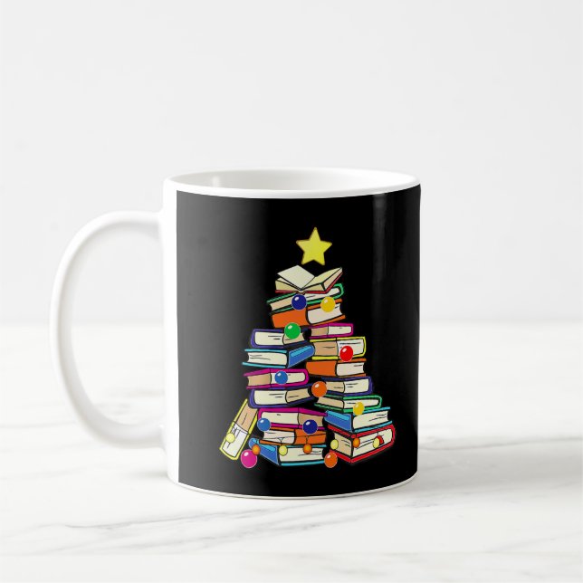Book Lover Christmas Tree Bookworm Librarian Merry Coffee Mug (Left)