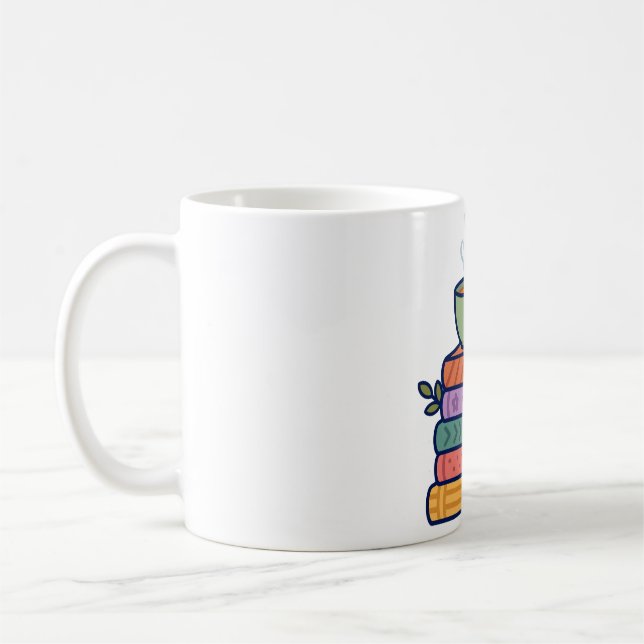 Book Lover Cozy Reading Stack Gift Art Coffee Mug (Left)