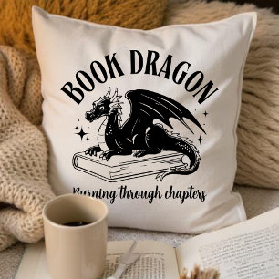 Book Lover Cute Fantasy Dragon Throw Pillow