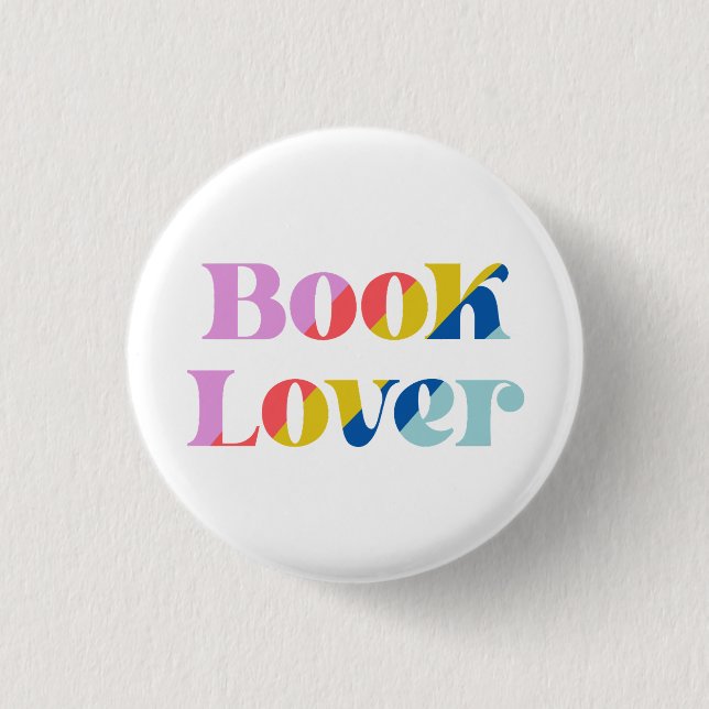 Book lover cute rainbow retro typography colourful 1 inch round button (Front)