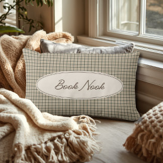 Book Lover Elegant Script Gingham Lumbar Pillow