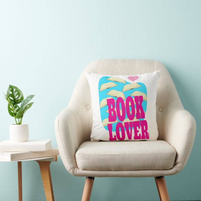Book Lover Fun Reading Cute Art Design Throw Pillow (Chair)