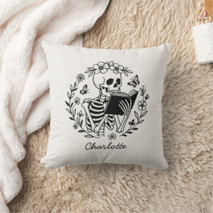 Book Lover Funny Reading Skeleton Personalized Throw Pillow