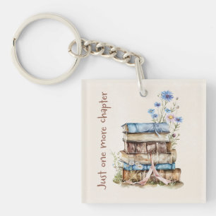 Book Lover Gift with Floral Book Stack Keychain