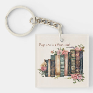 Book Lover Gift with Soft Floral Design Keychain