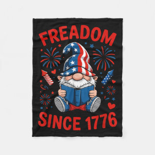 Book Lover Gnome American Patriotic Freadom Fleece Blanket