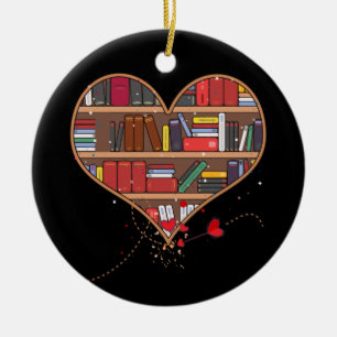 Book Lover Heart Shape Club Librarian Bookworm Ceramic Ornament