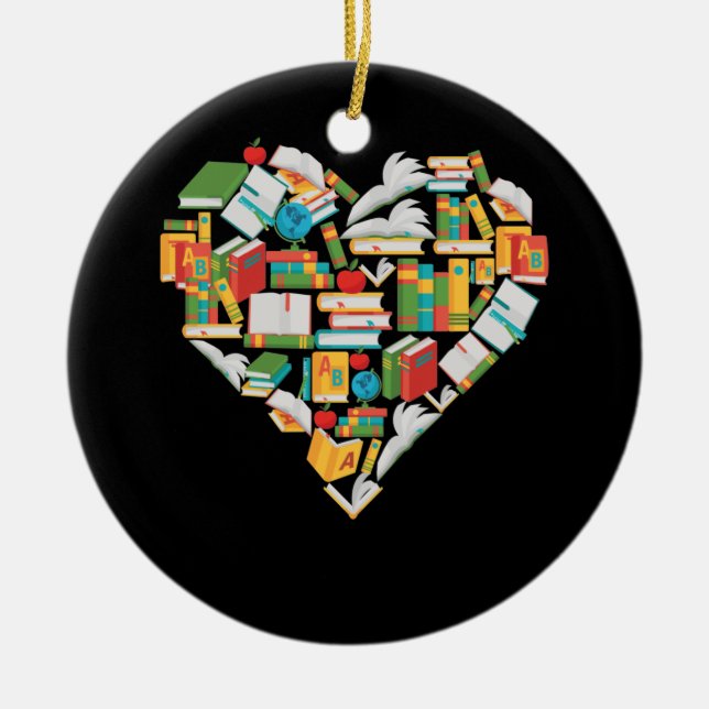 Book Lover Heart Shape reading Librarian Library Ceramic Ornament (Front)