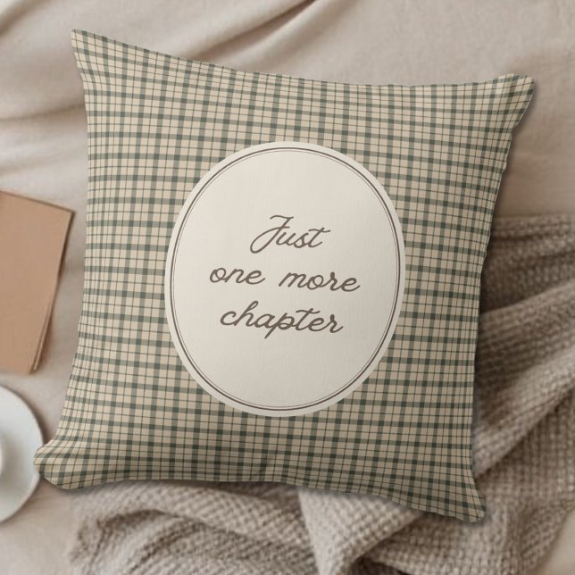 Book Lover Just One More Chapter Script Gingham Throw Pillow (Creator Uploaded)